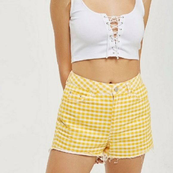 Topshop Moto Gingham Denim Mom Shorts - Picture 3 of 11
